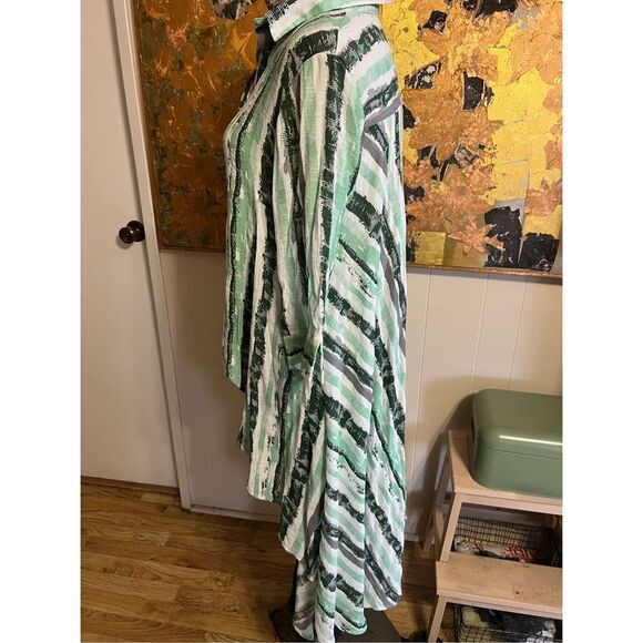 Patrizia Luca Italy Green Flowy High/Low Blouse Unique! L - Picture 3 of 7